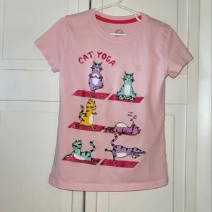 Pink Girls 6 Cat Yoga Tee